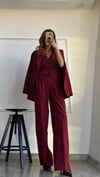 BORDO YELEKLİ PİLE DETAY PALAZZO OVERSİZE CEKET TAKIM ELBİSE 