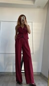 BORDO YELEKLİ PİLE DETAY PALAZZO OVERSİZE CEKET TAKIM ELBİSE 