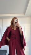 BORDO YELEKLİ PİLE DETAY PALAZZO OVERSİZE CEKET TAKIM ELBİSE 