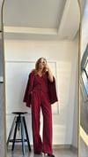 BORDO YELEKLİ PİLE DETAY PALAZZO OVERSİZE CEKET TAKIM ELBİSE 