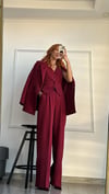 BORDO YELEKLİ PİLE DETAY PALAZZO OVERSİZE CEKET TAKIM ELBİSE 