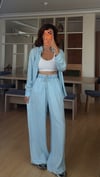 Buz Mavi Denim Tensel Gömlek Pantolon Takım 