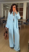 Buz Mavi Denim Tensel Gömlek Pantolon Takım 