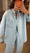 Buz Mavi Denim Tensel Gömlek Pantolon Takım 