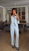 Buz Mavi Double Paça Yelek Pantolon Takım 