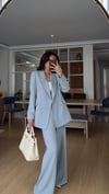 Buz Mavisi   Bel Lastikli Pantolon Blazer Ceket Takım Elbise 