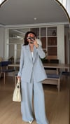 Buz Mavisi   Bel Lastikli Pantolon Blazer Ceket Takım Elbise 