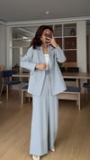 Buz Mavisi   Bel Lastikli Pantolon Blazer Ceket Takım Elbise 