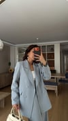 Buz Mavisi   Bel Lastikli Pantolon Blazer Ceket Takım Elbise 