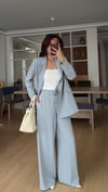 Buz Mavisi   Bel Lastikli Pantolon Blazer Ceket Takım Elbise 