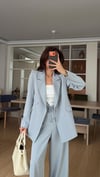 Buz Mavisi   Bel Lastikli Pantolon Blazer Ceket Takım Elbise 