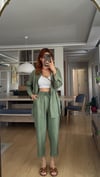Çam Yeşili  Bel Lastik Pantolon Gömlek Takım 