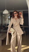Cappuccino Belden Oturtma Ceket Palazzo Takım Şal Aksesuarlı 