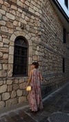 Çiçek Desenli Astarlı Yaka Bağcıklı Elbise 