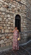 Çiçek Desenli Astarlı Yaka Bağcıklı Elbise 
