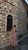 Çiçek Desenli Astarlı Yaka Bağcıklı Elbise 
