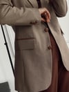 Deri Garnili Kalın Kumaş Astarlı Blazer Ceket