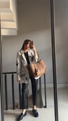 Ekru Çizgili Desenli Blazer Ceket