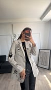 Ekru Çizgili Desenli Blazer Ceket