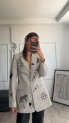 Ekru Çizgili Desenli Blazer Ceket