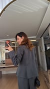 Füme Gold Çiçek Düğmeli Pileli Ceket Cepli Pileli Pantolon Takım 