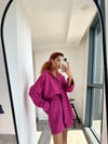Fuşya Şort Gömlek Keten Takım 