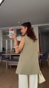 Garnili Haki Uzun Yelek Pile Detay Palazzo Takım 