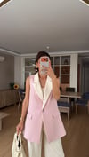 Garnili Pembe Uzun Yelek Pile Detay Palazzo Takım 