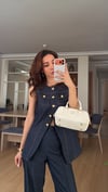 Gold Düğmeli Açık Lacivert Denim Takım 