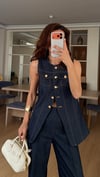Gold Düğmeli Açık Lacivert Denim Takım 
