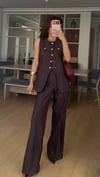 Gold Düğmeli Bordo Denim Takım 