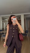 Gold Düğmeli Bordo Denim Takım 