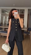 Gold Düğmeli Lacivert Denim Takım 