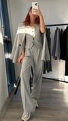 GRİ BEZAYAĞI  OVERSIZE CEKET YELEKLİ PİLE DETAY PALAZZO OVERSİZE CEKET TAKIM ELBİSE 