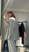 GRİ BEZAYAĞI  OVERSIZE CEKET YELEKLİ PİLE DETAY PALAZZO OVERSİZE CEKET TAKIM ELBİSE 