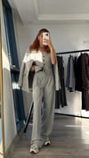GRİ BEZAYAĞI  OVERSIZE CEKET YELEKLİ PİLE DETAY PALAZZO OVERSİZE CEKET TAKIM ELBİSE 