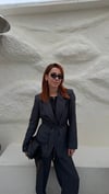 Gri Önden Bağlama Ceket Bel Lastikli Pantolon Takım Elbise
