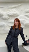 Gri Önden Bağlama Ceket Bel Lastikli Pantolon Takım Elbise