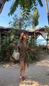Haki Beach Wear Elbise Kemerli Keten 