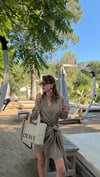Haki Beach Wear Elbise Kemerli Keten 