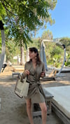 Haki Beach Wear Elbise Kemerli Keten 