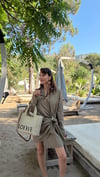 Haki Beach Wear Elbise Kemerli Keten 