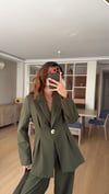Haki Belden Oturtma Gold Düğme Ceket Takım 