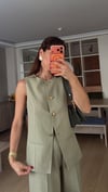 Haki Gold Düğmeli Yelek Pantolon Takım 