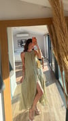 Haki  Kırışık dokulu maxi elbise