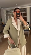 Haki Krem Geçişli Blazer Garnili Palazzo Takım Elbise 