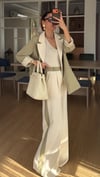 Haki Krem Geçişli Blazer Garnili Palazzo Takım Elbise 