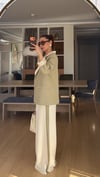 Haki Krem Geçişli Blazer Garnili Palazzo Takım Elbise 