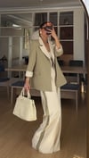 Haki Krem Geçişli Blazer Garnili Palazzo Takım Elbise 