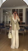Haki Krem Geçişli Blazer Garnili Palazzo Takım Elbise 